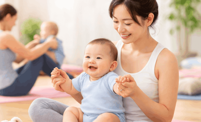 ママと一緒にヨガに参加している赤ちゃん